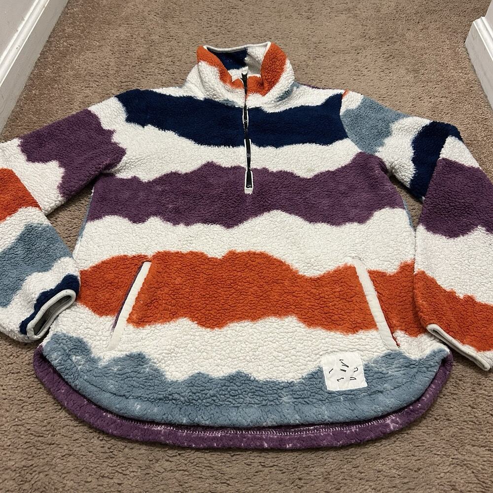 Rabbit Running Fleece Pullover Sweater Size M Striped Multicolor 1/4 Zip *READ